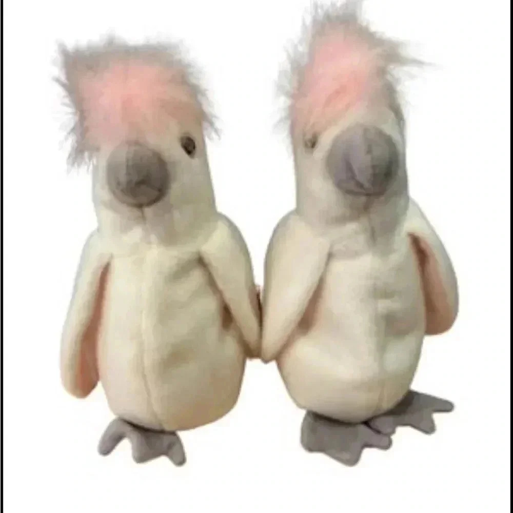 Lot of 2 Ty Beanie Baby KUKU the Cockatoo Tropical Bird White Pink 1997 see note